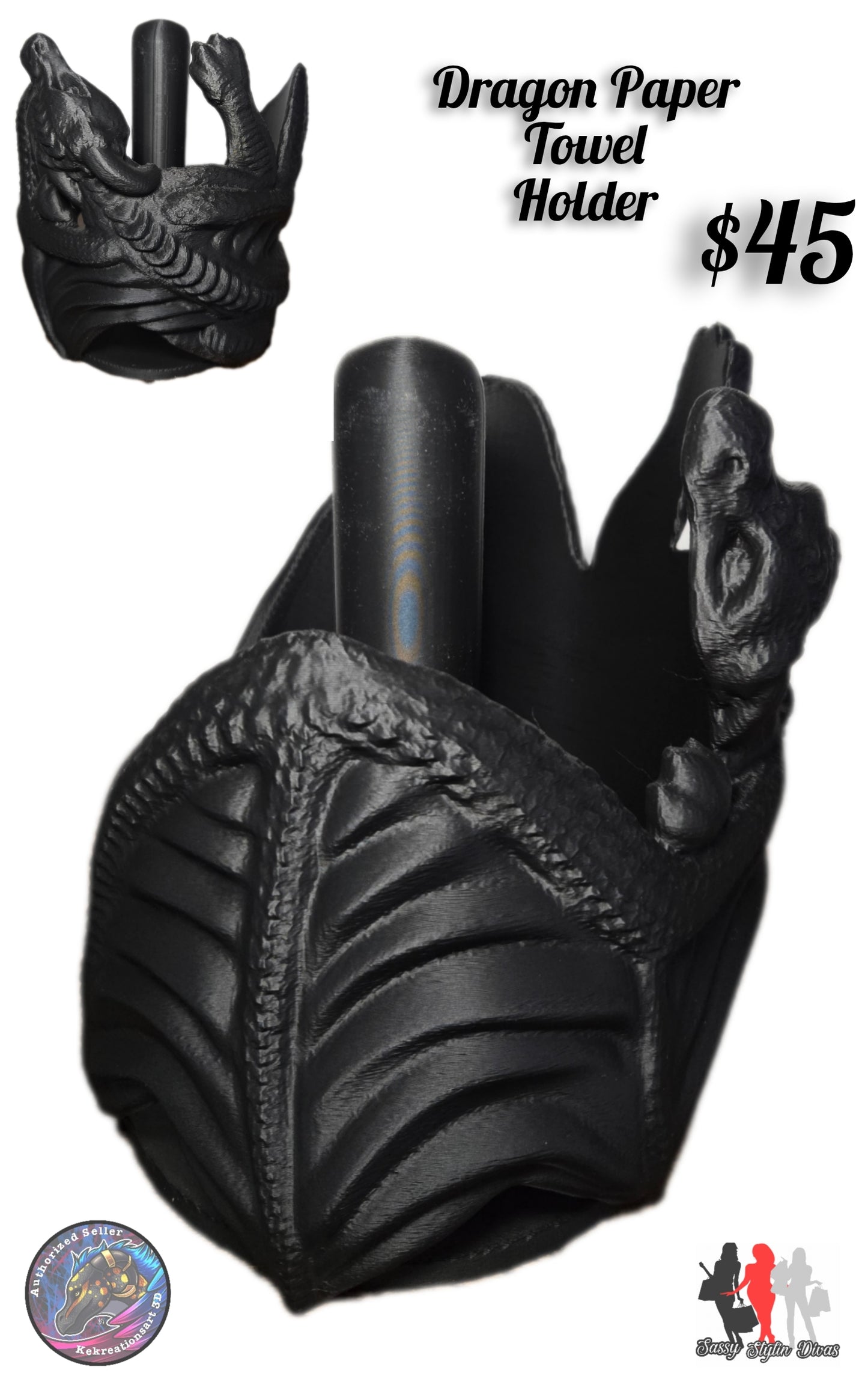 Dragon Paper Towel Holder | Fierce Fantasy Kitchen Decor | 3D Printed Gothic Dragon Claw