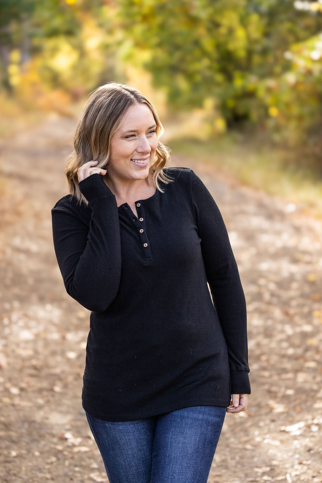 IN STOCK Brielle Henley Ribbed Long Sleeve - Black FINAL SALE