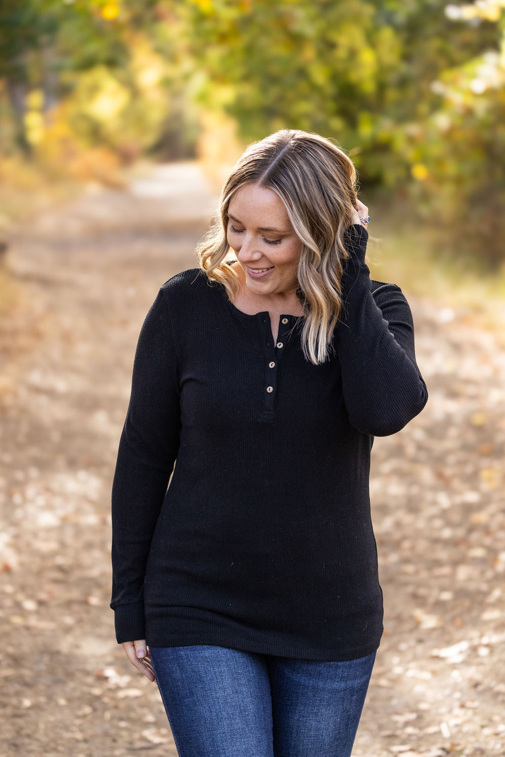 IN STOCK Brielle Henley Ribbed Long Sleeve - Black FINAL SALE