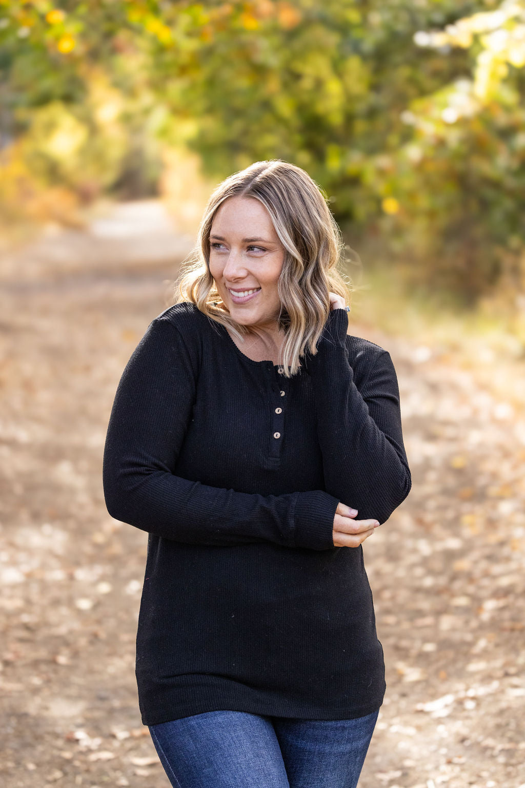 IN STOCK Brielle Henley Ribbed Long Sleeve - Black FINAL SALE