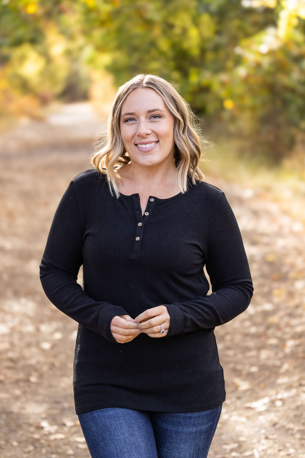 IN STOCK Brielle Henley Ribbed Long Sleeve - Black FINAL SALE