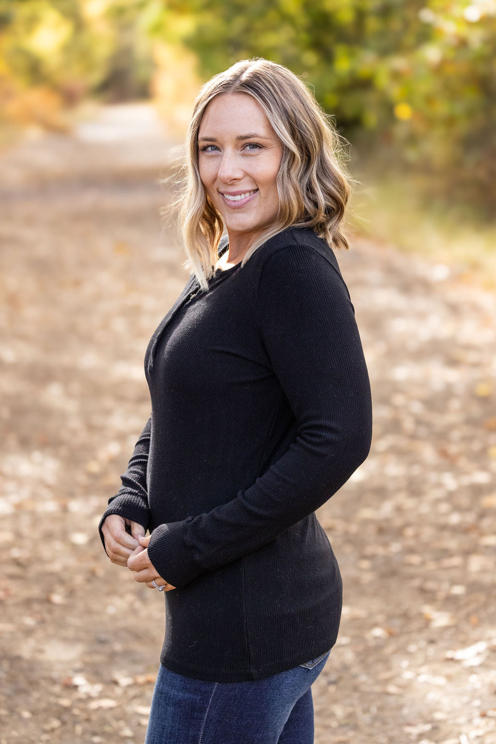 IN STOCK Brielle Henley Ribbed Long Sleeve - Black FINAL SALE