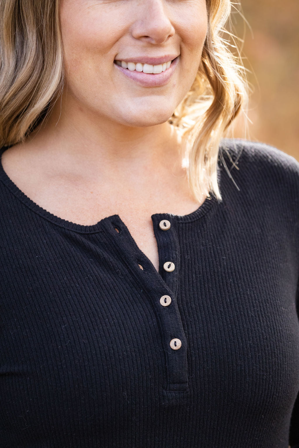 IN STOCK Brielle Henley Ribbed Long Sleeve - Black FINAL SALE