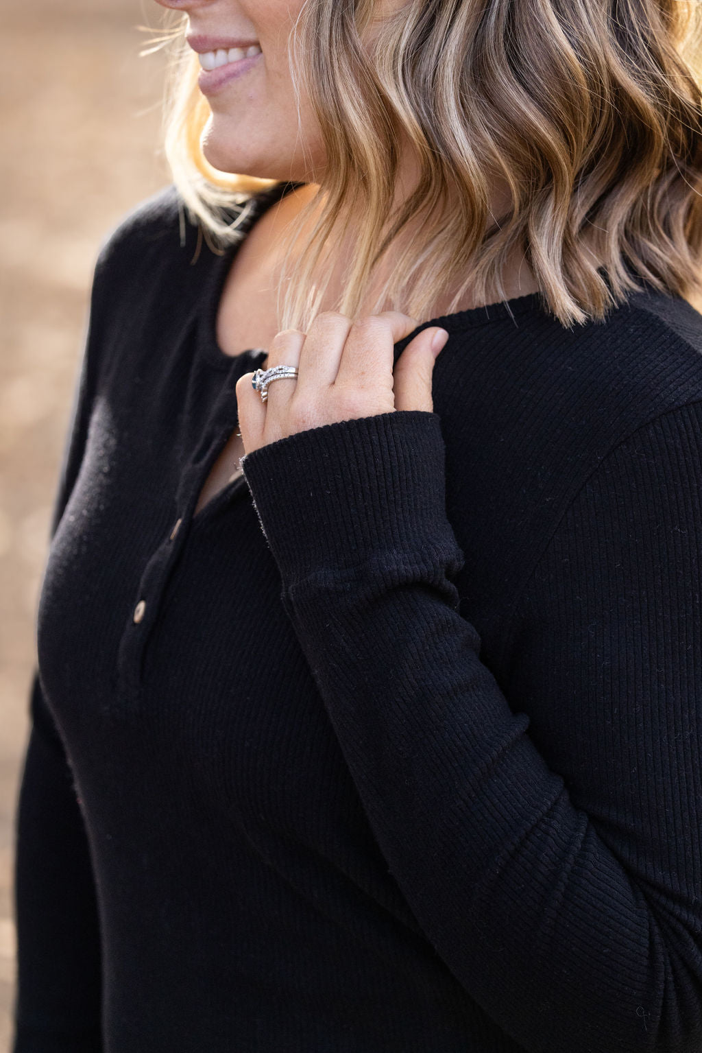 IN STOCK Brielle Henley Ribbed Long Sleeve - Black FINAL SALE
