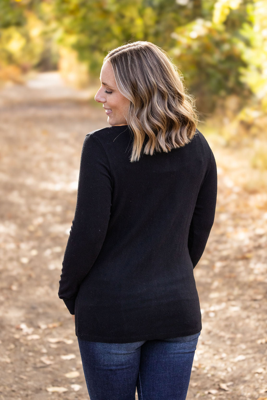 IN STOCK Brielle Henley Ribbed Long Sleeve - Black FINAL SALE