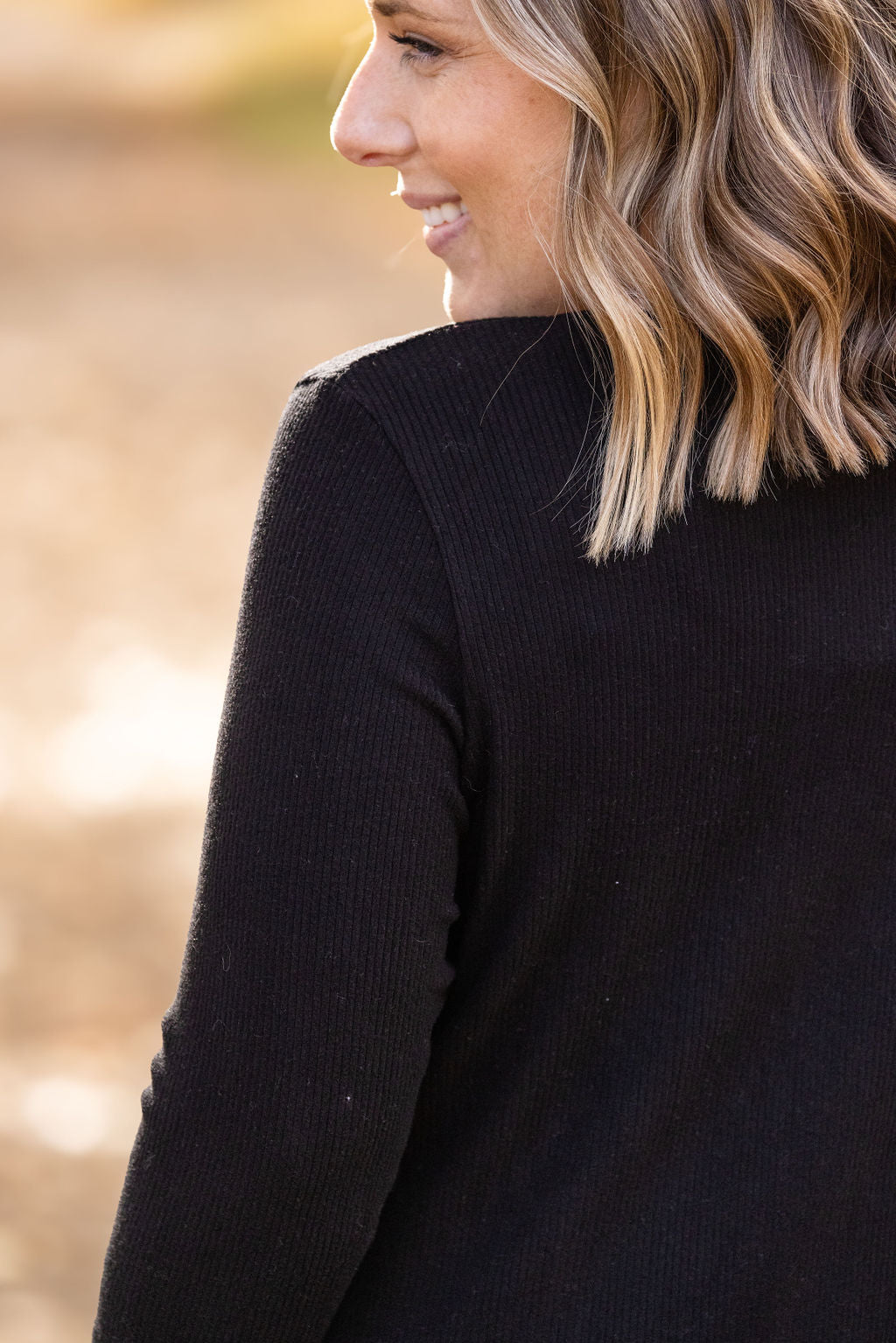 IN STOCK Brielle Henley Ribbed Long Sleeve - Black FINAL SALE