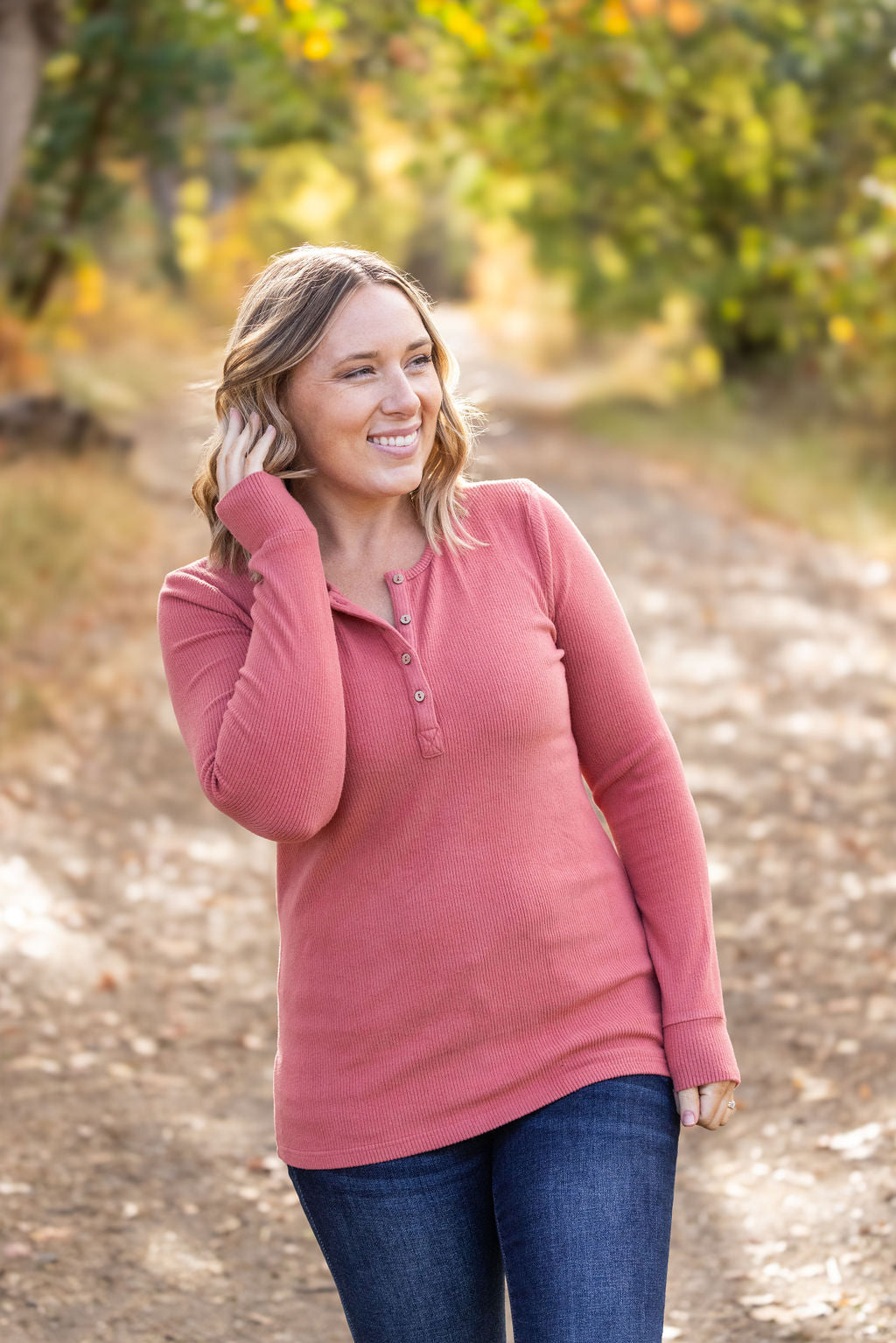 IN STOCK Brielle Henley Ribbed Long Sleeve - Terra Cotta FINAL SALE