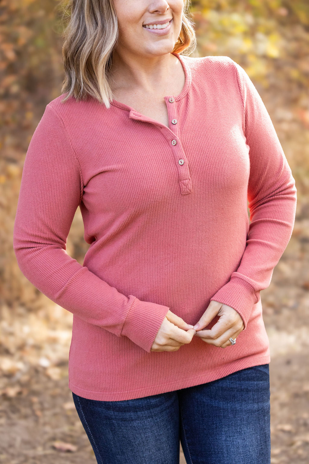 IN STOCK Brielle Henley Ribbed Long Sleeve - Terra Cotta FINAL SALE