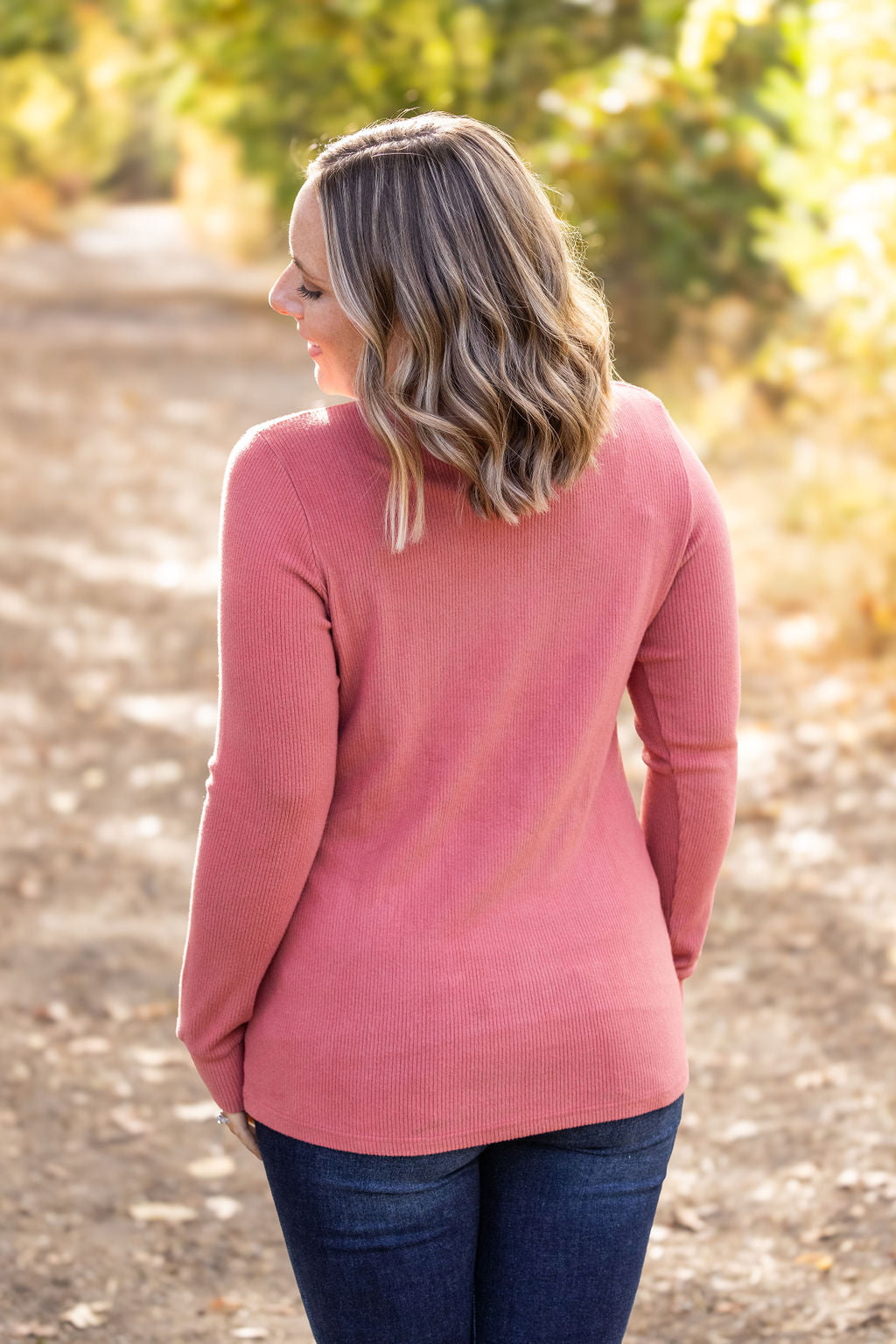 IN STOCK Brielle Henley Ribbed Long Sleeve - Terra Cotta FINAL SALE