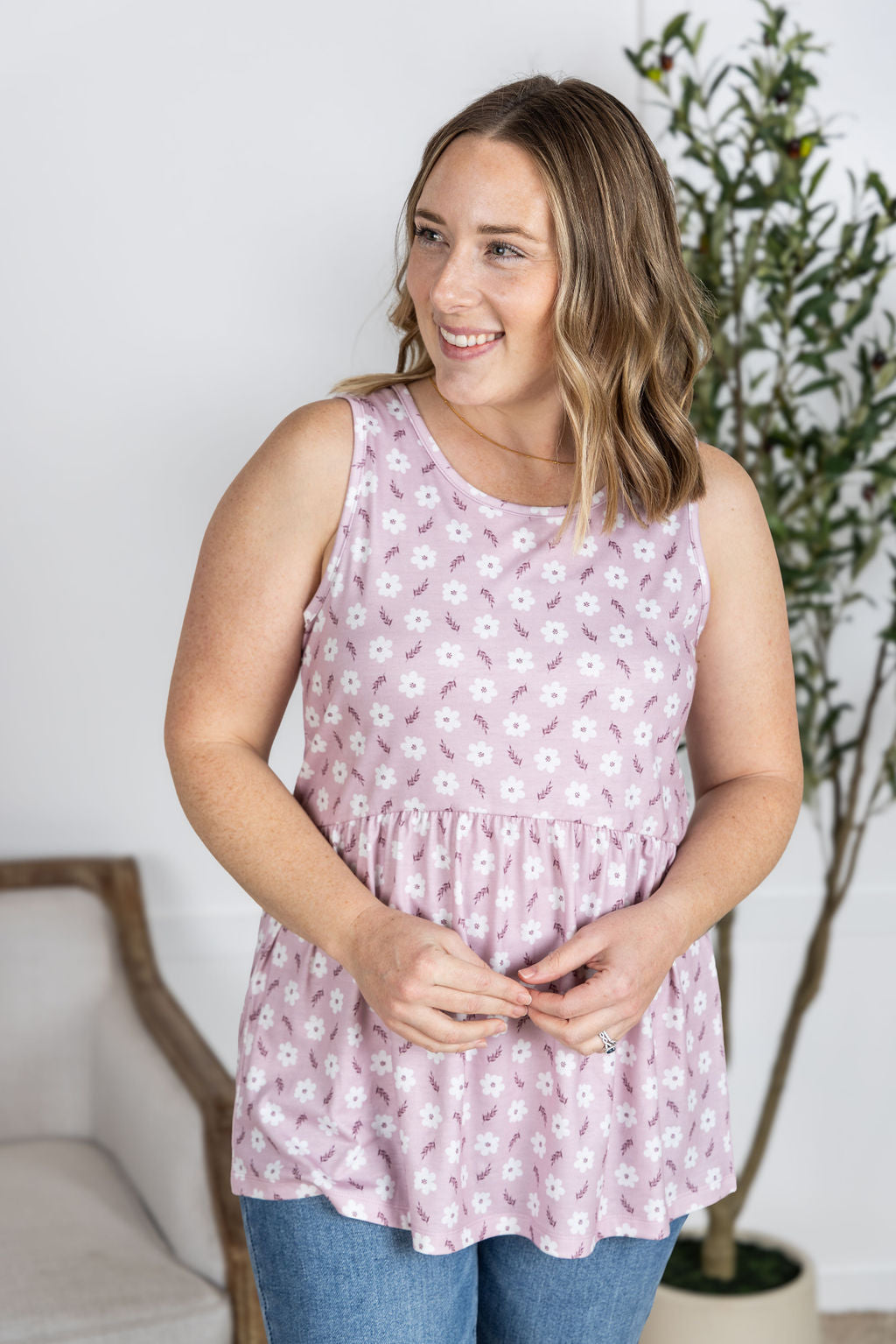 IN STOCK Renee Ruffle Tank Top - Pearl Pink Floral FINAL SALE