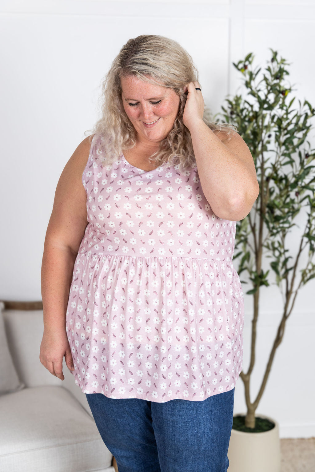 IN STOCK Renee Ruffle Tank Top - Pearl Pink Floral FINAL SALE