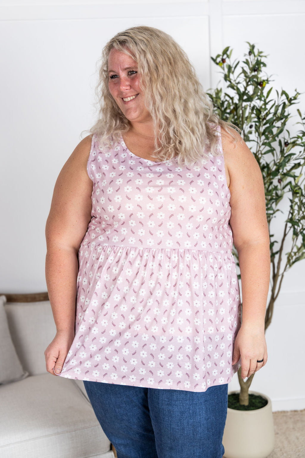 IN STOCK Renee Ruffle Tank Top - Pearl Pink Floral FINAL SALE