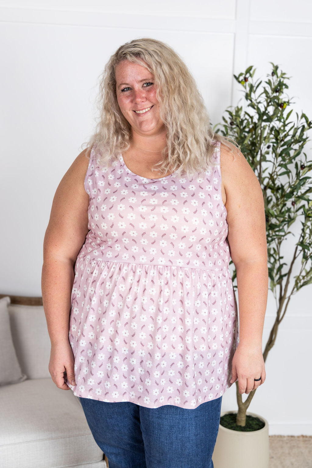 IN STOCK Renee Ruffle Tank Top - Pearl Pink Floral FINAL SALE