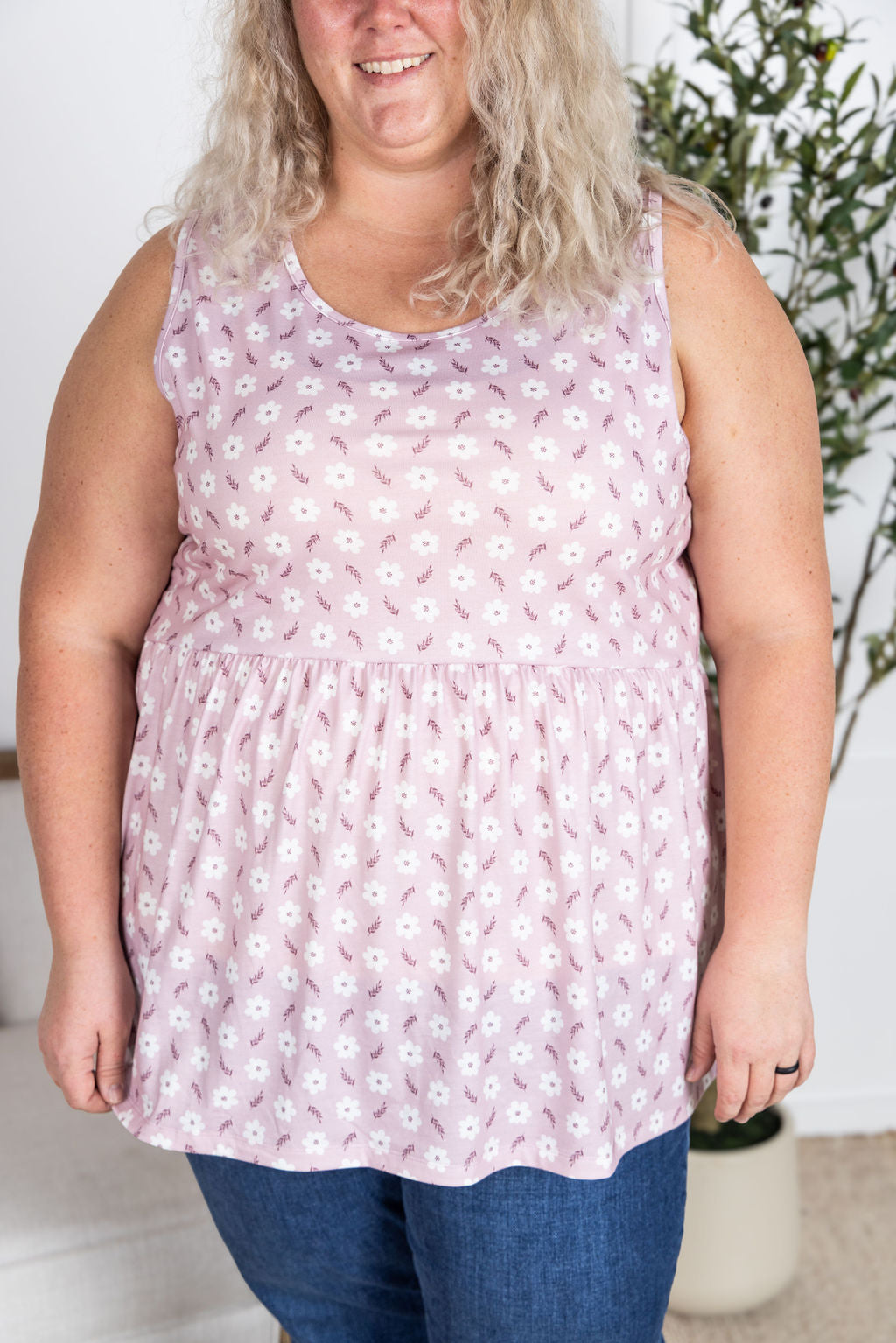 IN STOCK Renee Ruffle Tank Top - Pearl Pink Floral FINAL SALE
