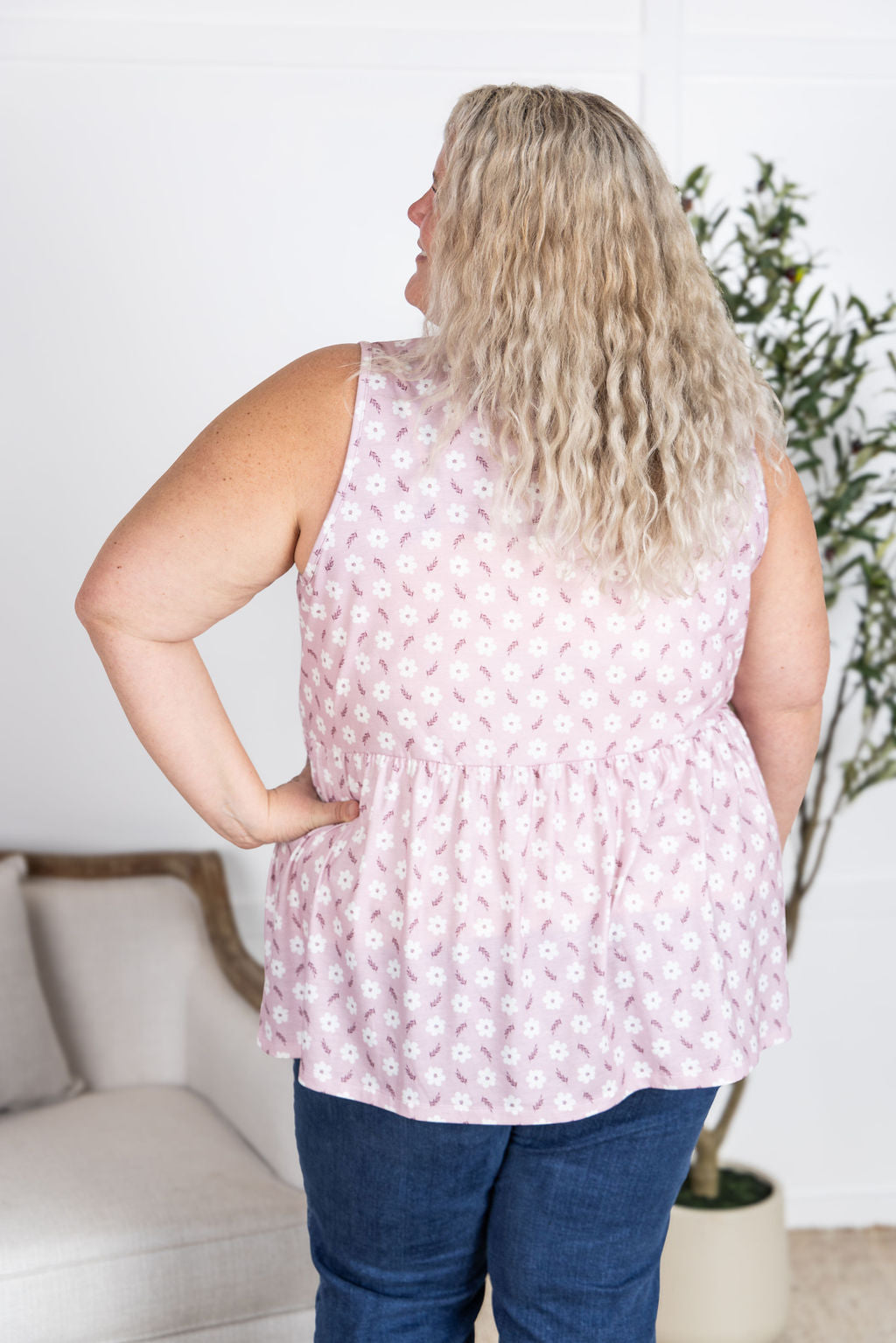 IN STOCK Renee Ruffle Tank Top - Pearl Pink Floral FINAL SALE