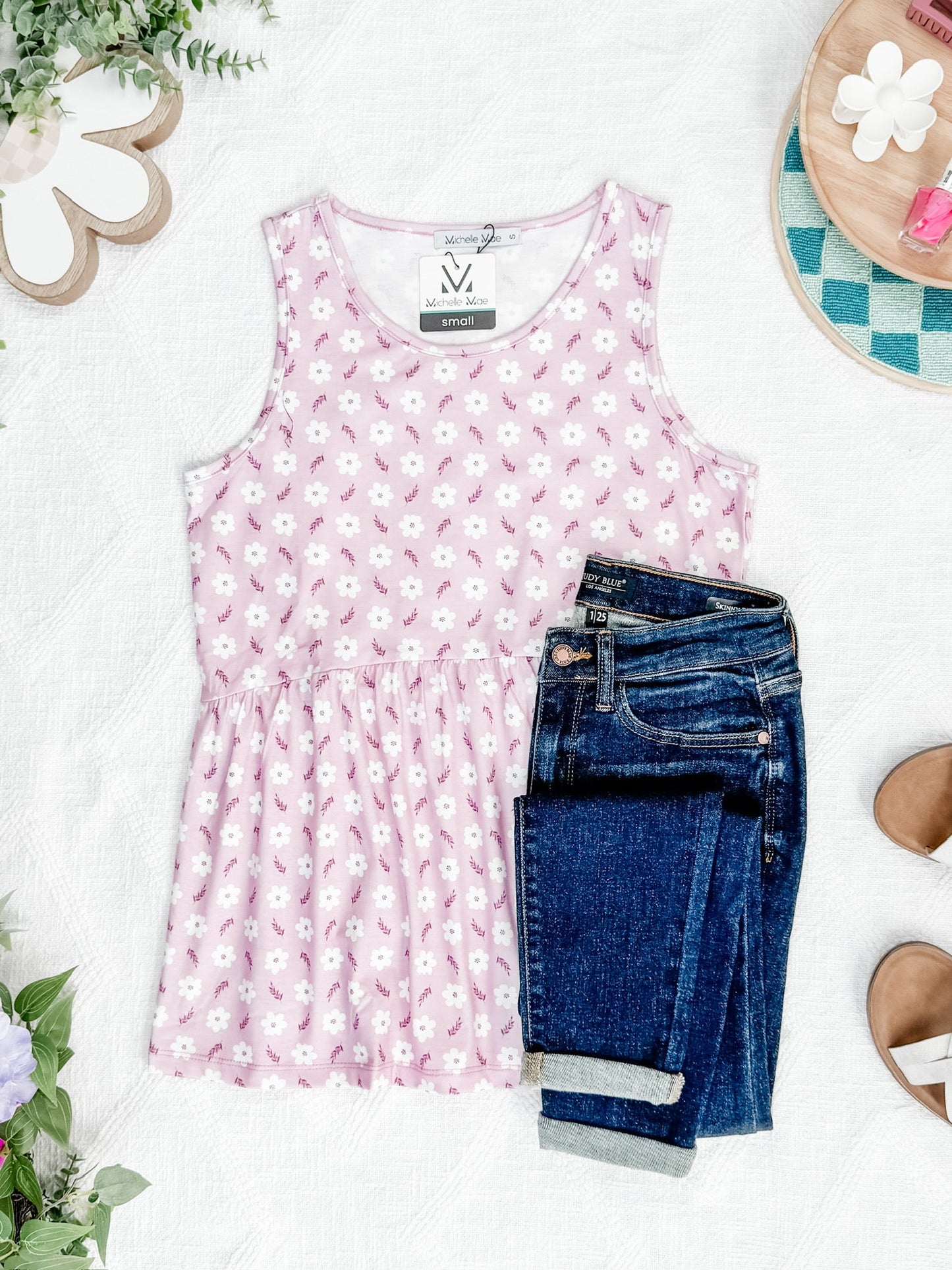 IN STOCK Renee Ruffle Tank Top - Pearl Pink Floral FINAL SALE
