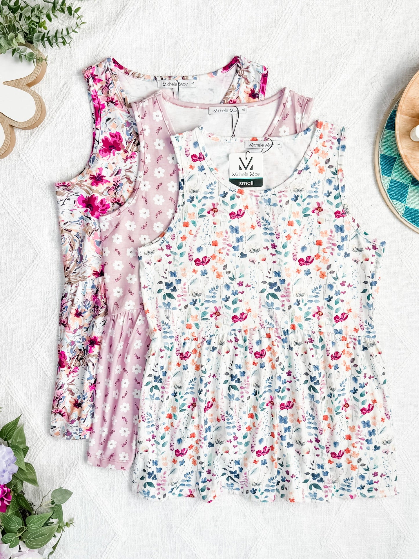 IN STOCK Renee Ruffle Tank Top - Pearl Pink Floral FINAL SALE