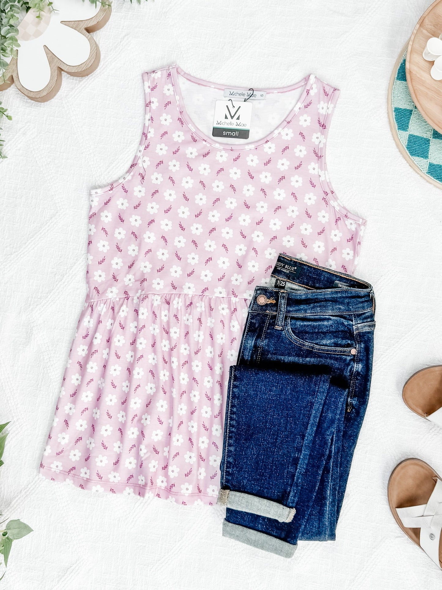 IN STOCK Renee Ruffle Tank Top - Pearl Pink Floral FINAL SALE