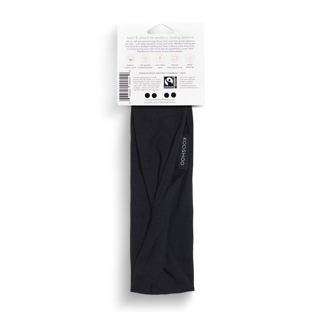 Multi-Use, Organic Cotton Twist Headband - Jet Black