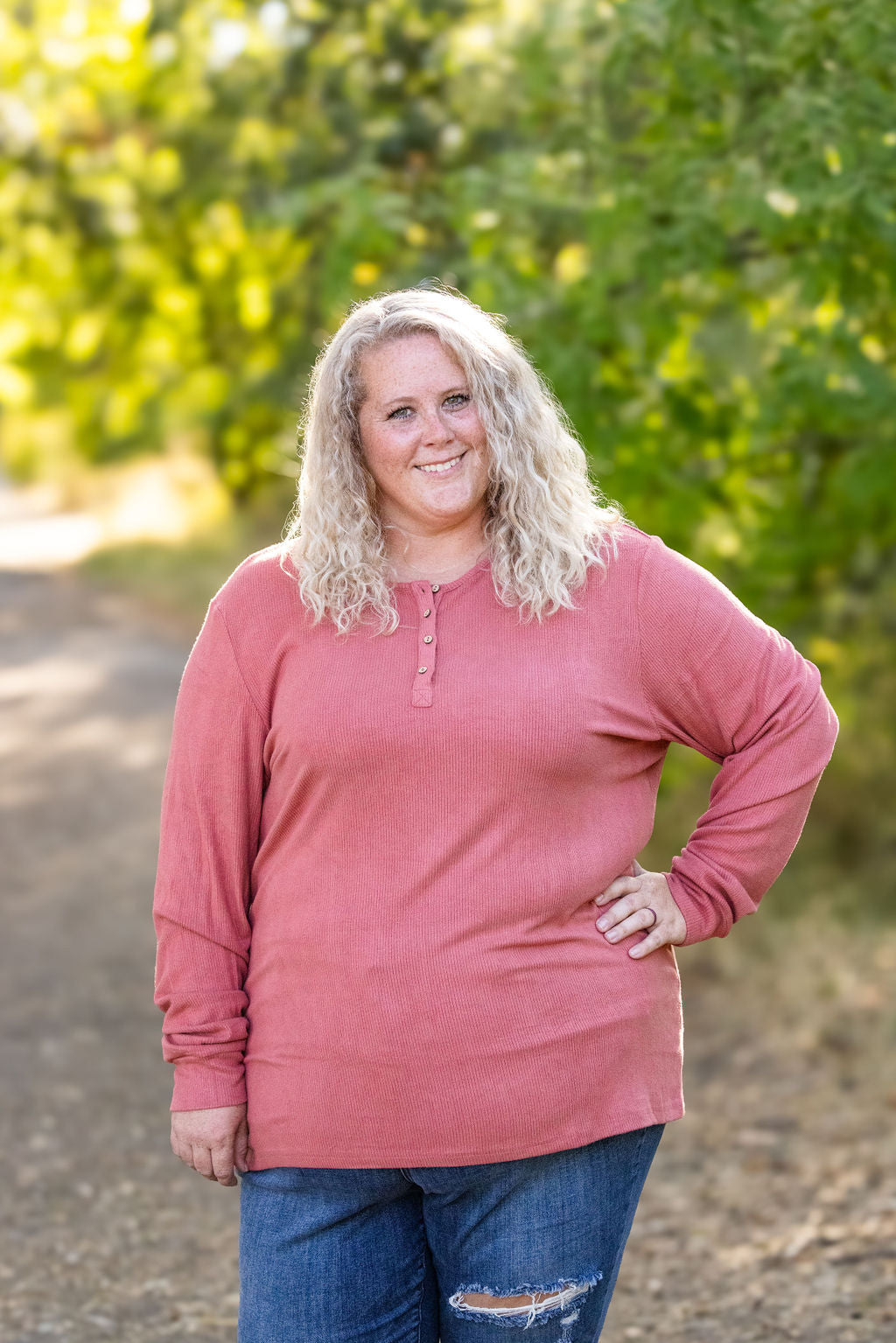 IN STOCK Brielle Henley Ribbed Long Sleeve - Terra Cotta FINAL SALE