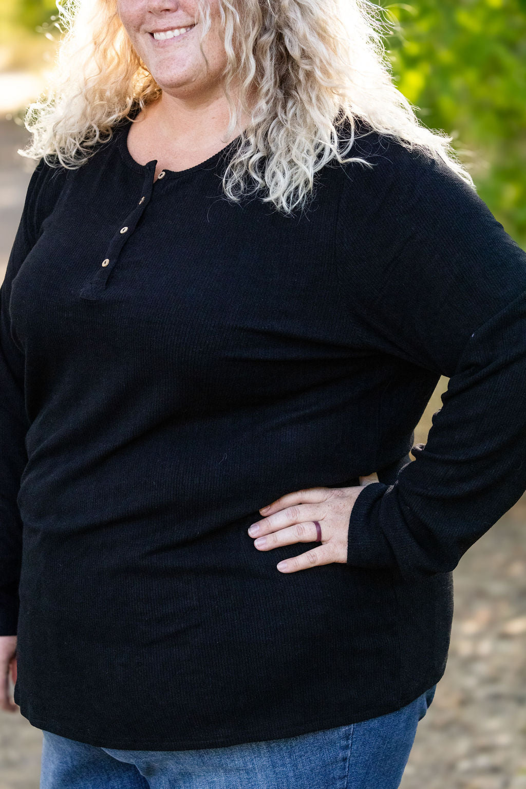 IN STOCK Brielle Henley Ribbed Long Sleeve - Black FINAL SALE