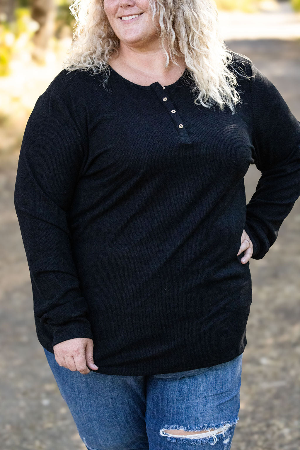 IN STOCK Brielle Henley Ribbed Long Sleeve - Black FINAL SALE