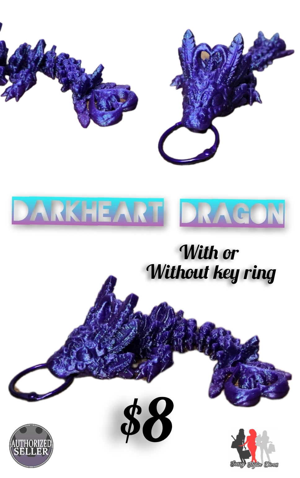Darkheart Dragon Tadling – Custom 3D Printed Baby Dragon Keychain or Figurine (5")
