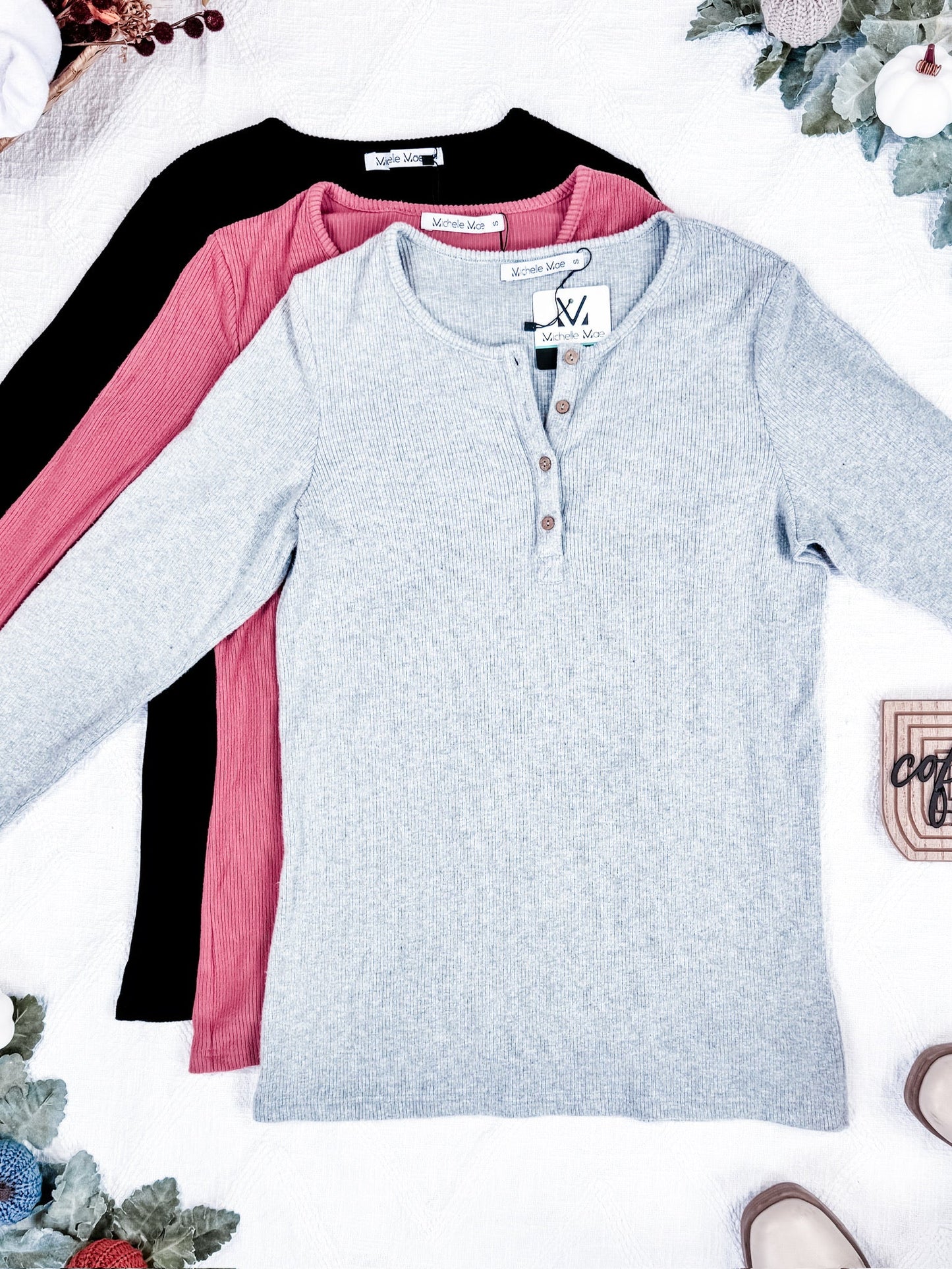 IN STOCK Brielle Henley Ribbed Long Sleeve - Black FINAL SALE