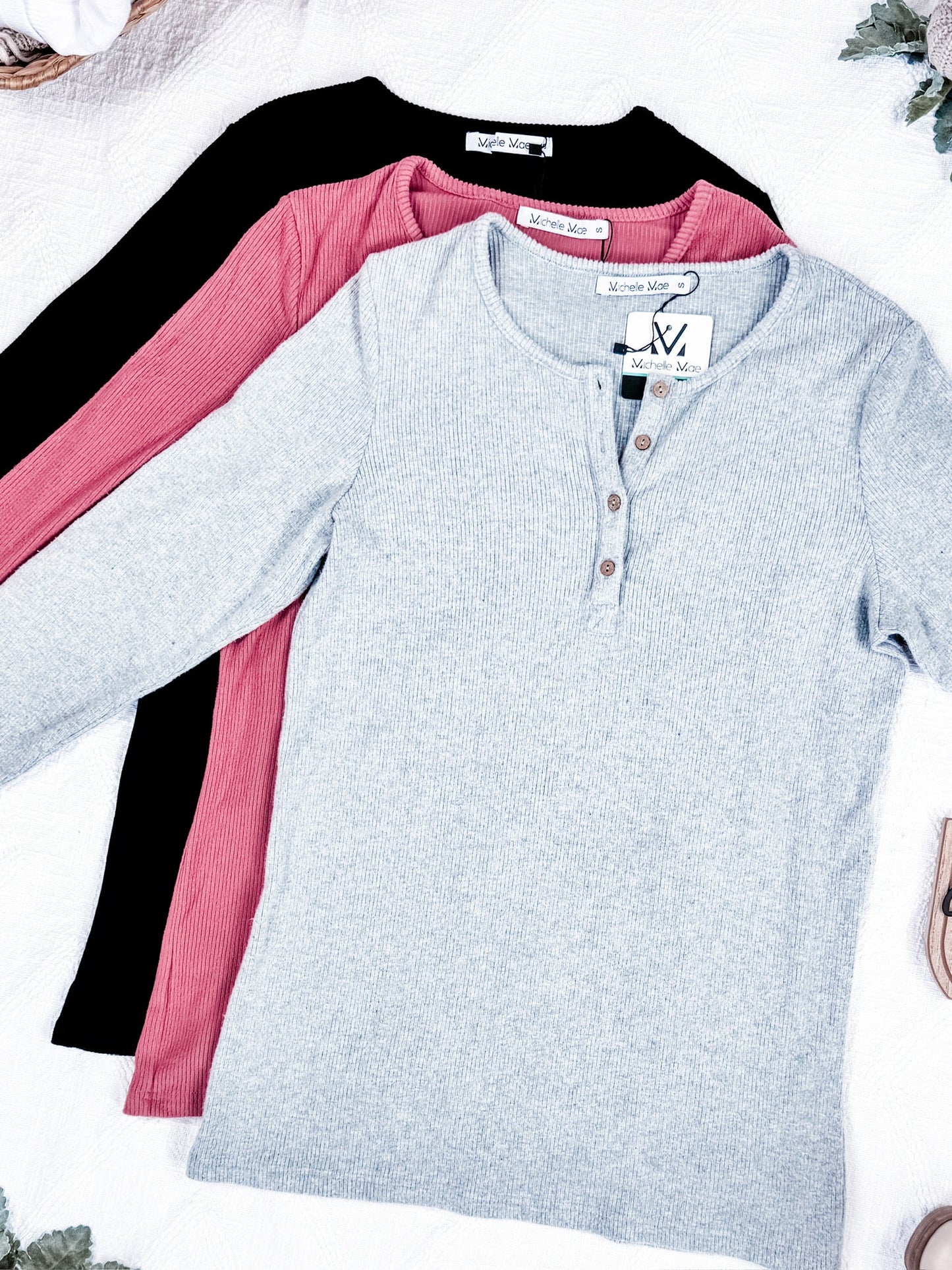 IN STOCK Brielle Henley Ribbed Long Sleeve - Black FINAL SALE
