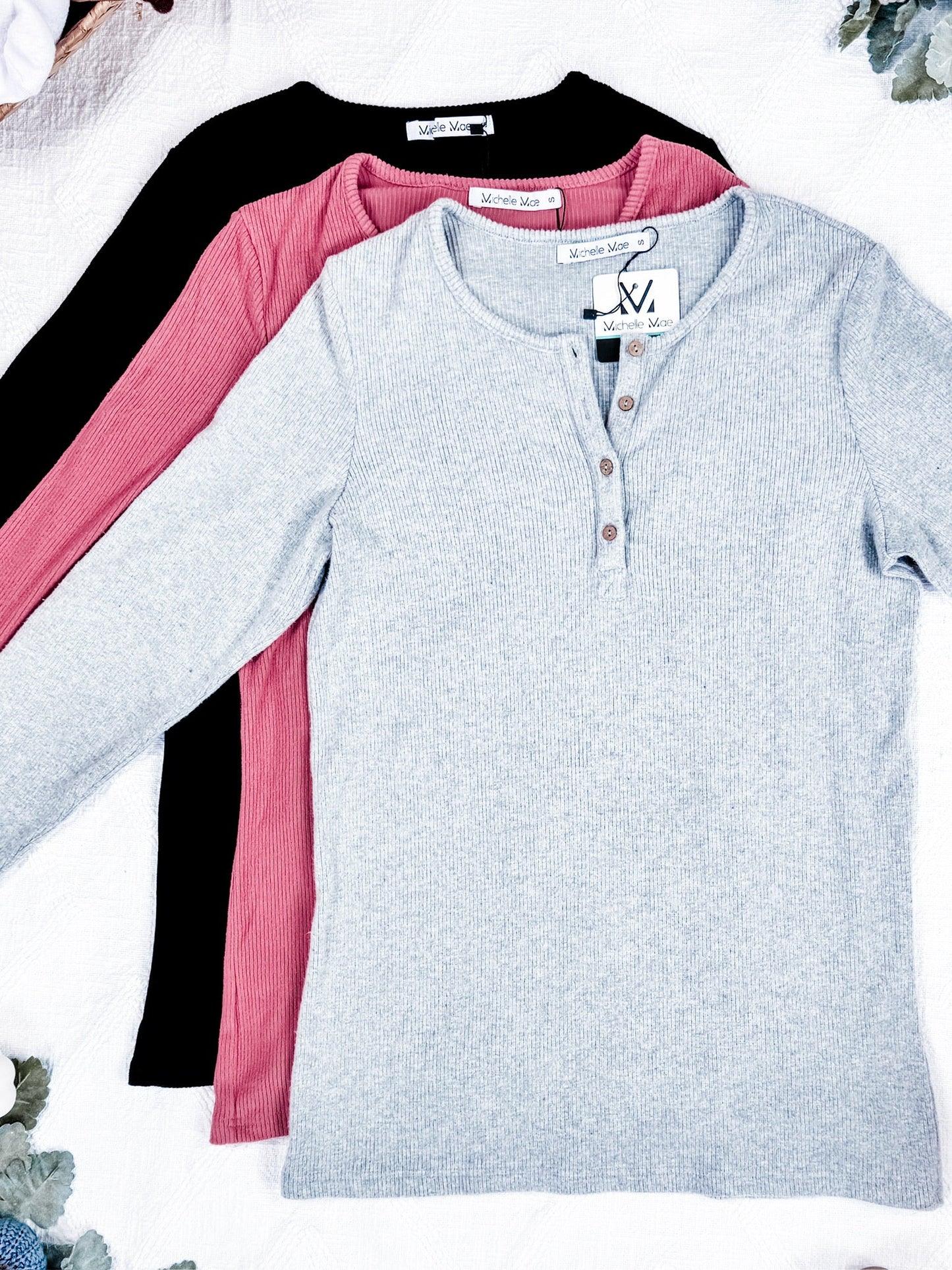 IN STOCK Brielle Henley Ribbed Long Sleeve - Black FINAL SALE