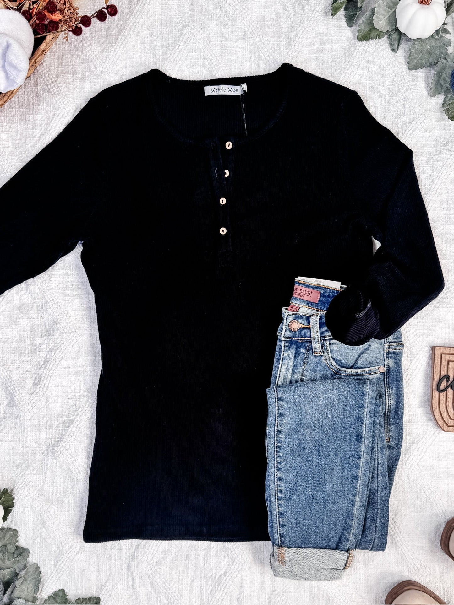 IN STOCK Brielle Henley Ribbed Long Sleeve - Black FINAL SALE
