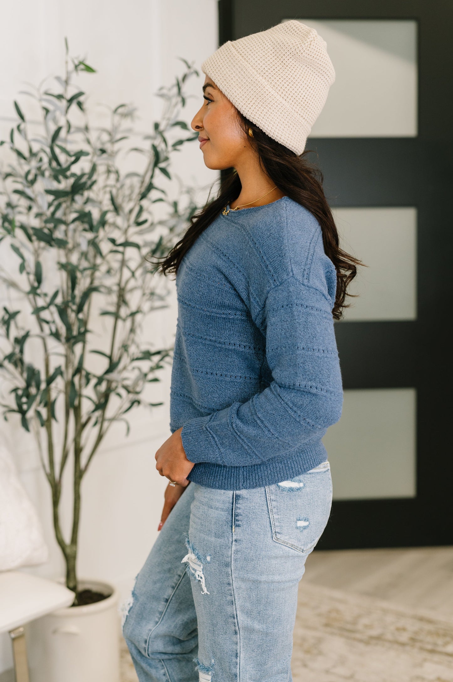 Take My Time Boatneck Textured Long Sleeve