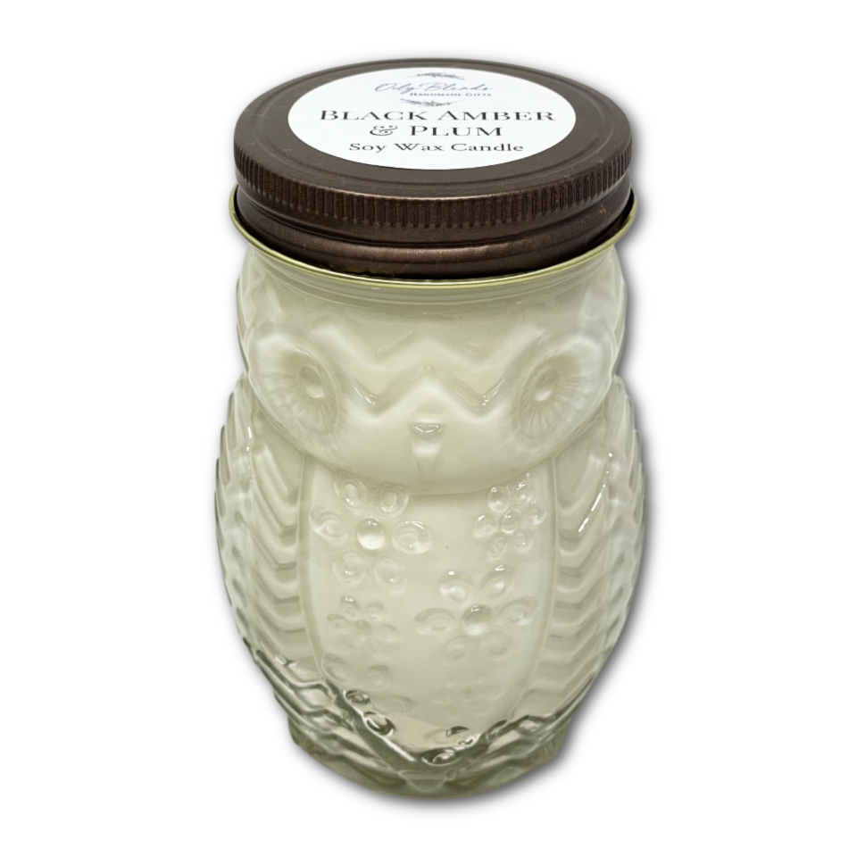 Owl Jumbo Woodland Soy Wax Candles in Specialty Jar: Black Amber and Plum
