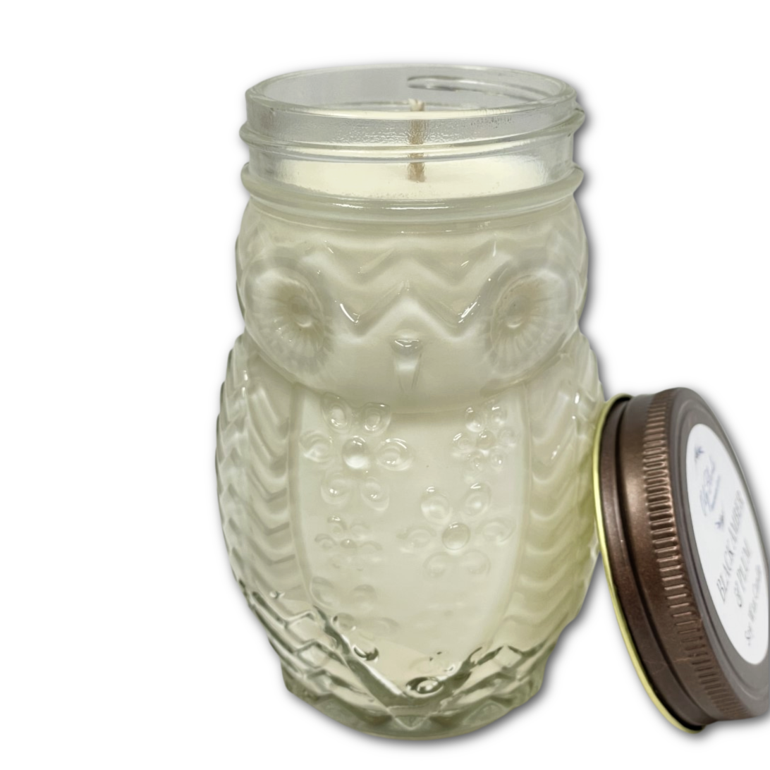 Owl Jumbo Woodland Soy Wax Candles in Specialty Jar: Black Amber and Plum